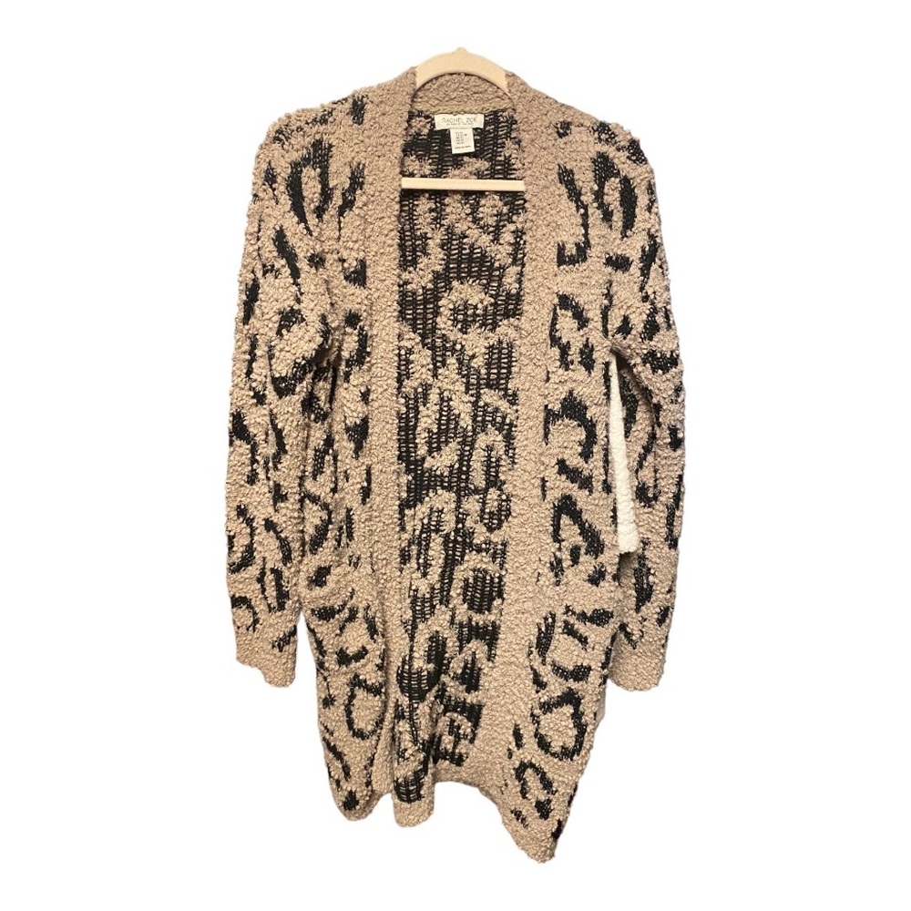 Super soft Rachel Zoe Leopard Print Mid Length Sweater Cardigan Size XS